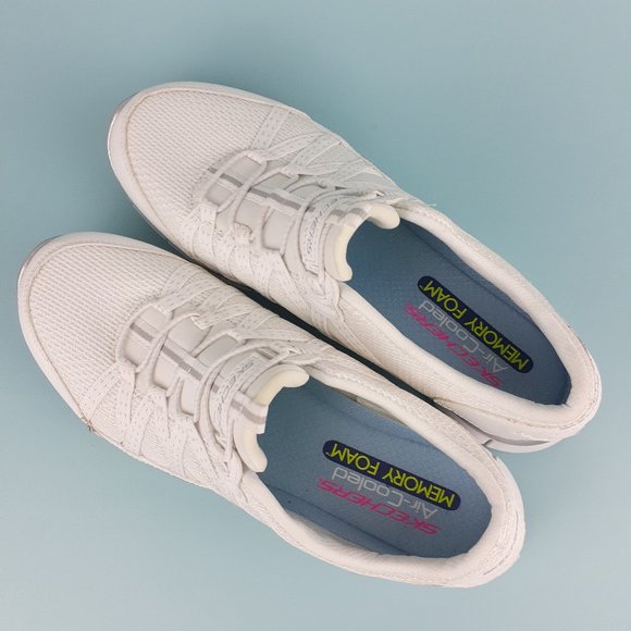 Skechers Flex Womens Gratis Strolling, White/Silver shoes Size 9 - Picture 4 of 6